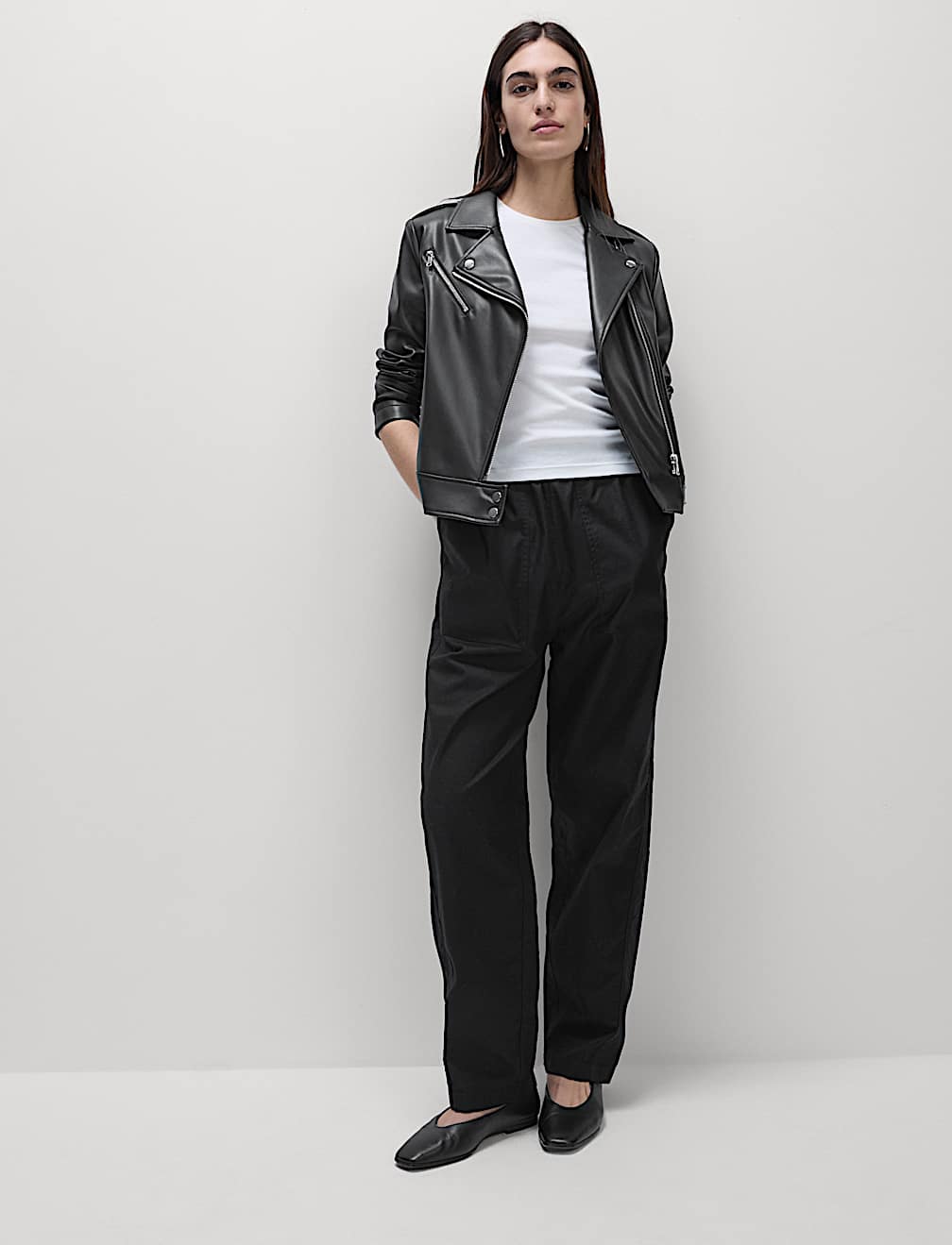 Pure Cotton Pull On Carrot Leg Trousers