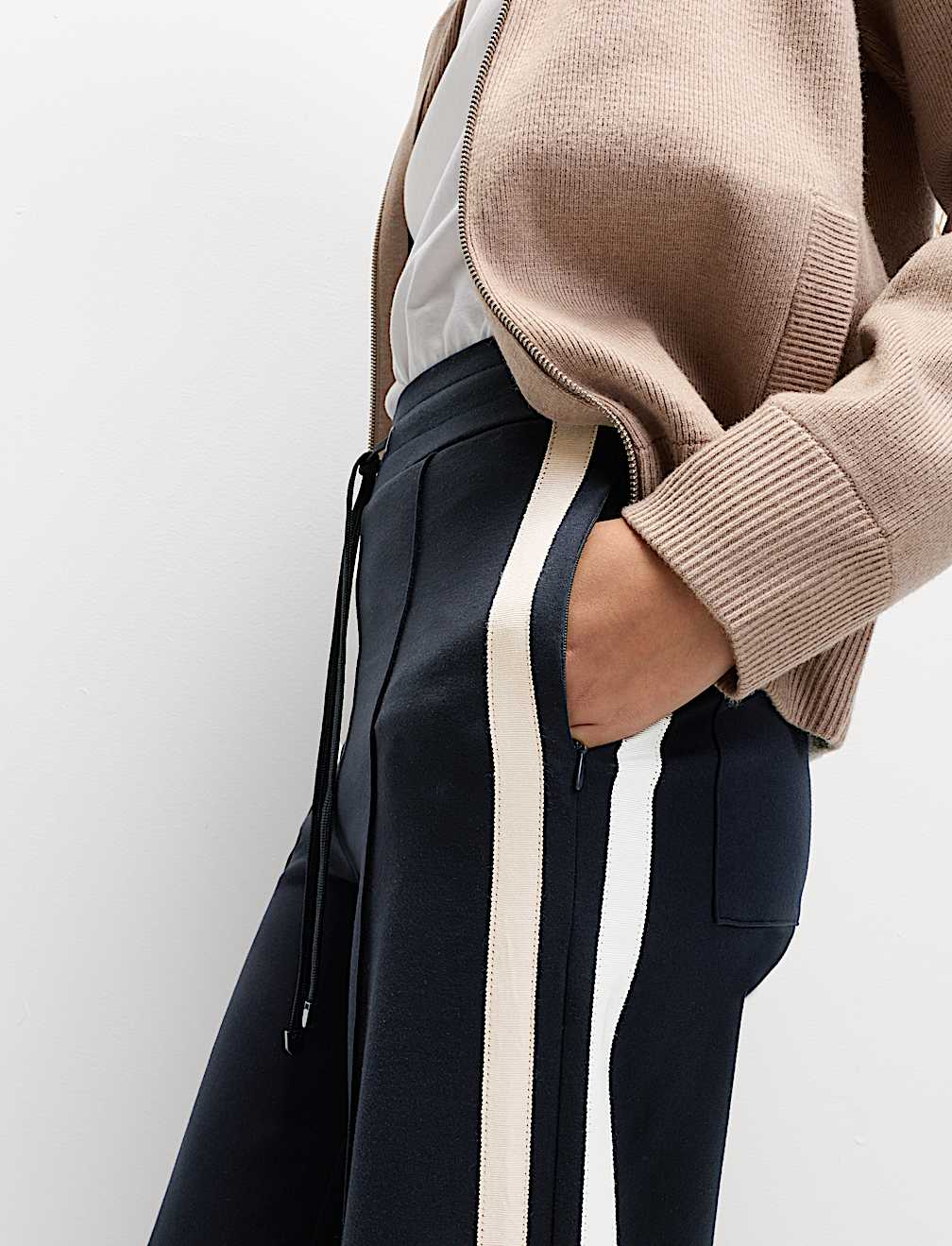 Jersey Side Stripe Wide Leg Trousers