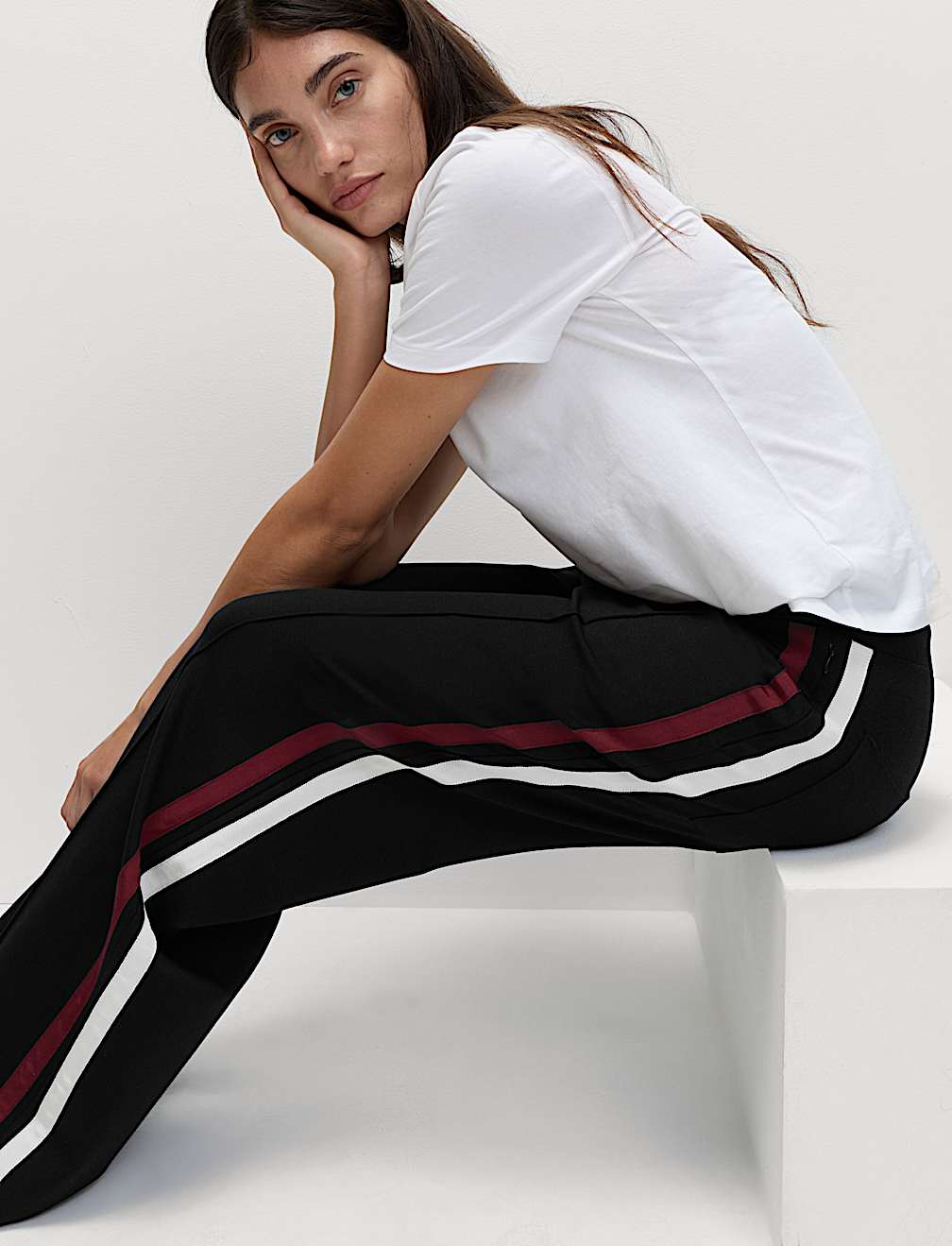 Jersey Side Stripe Wide Leg Trousers