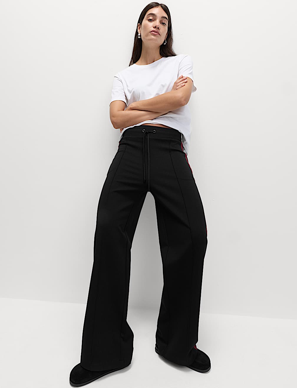 Jersey Side Stripe Wide Leg Trousers