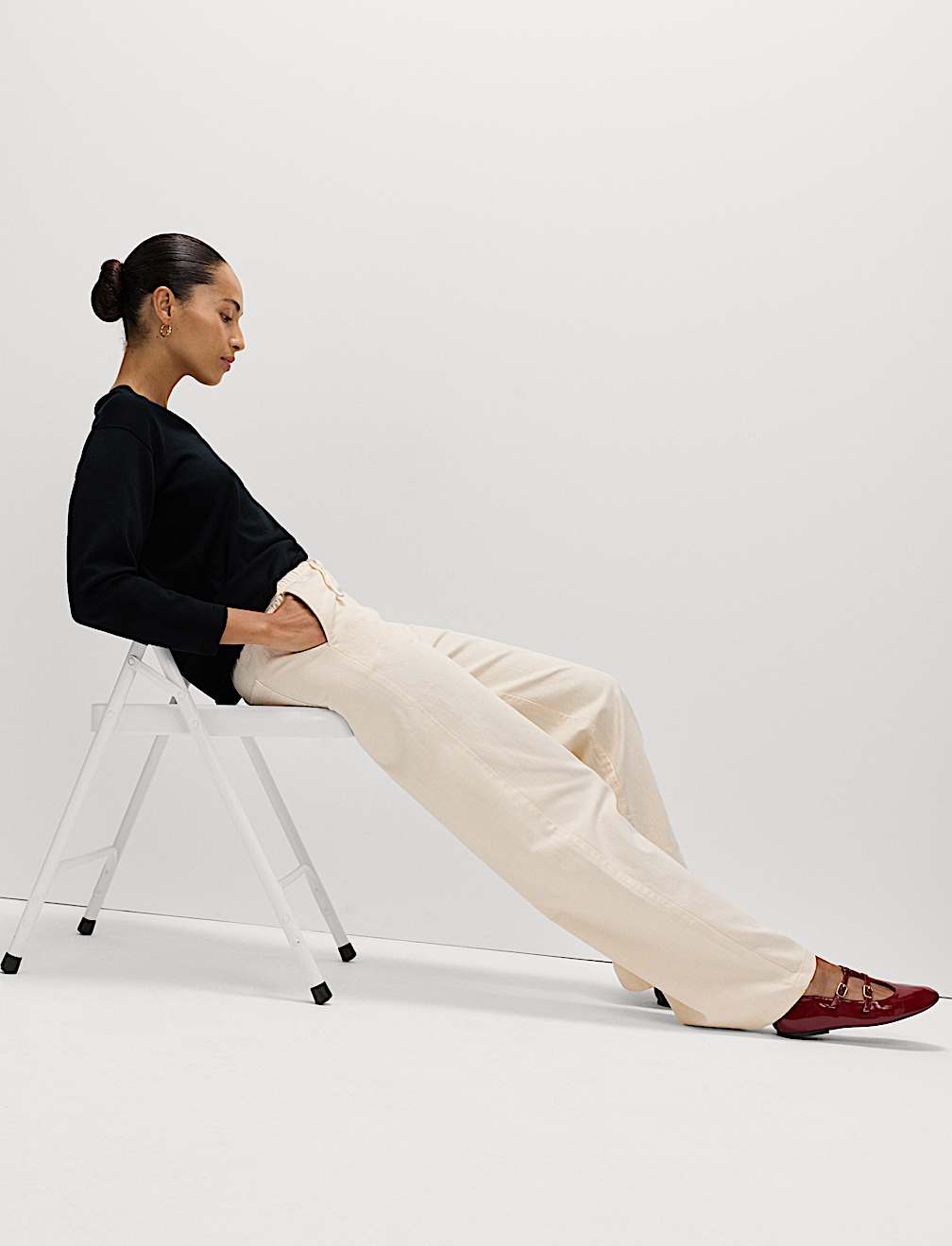 Denim Drawstring Wide-Leg Trousers