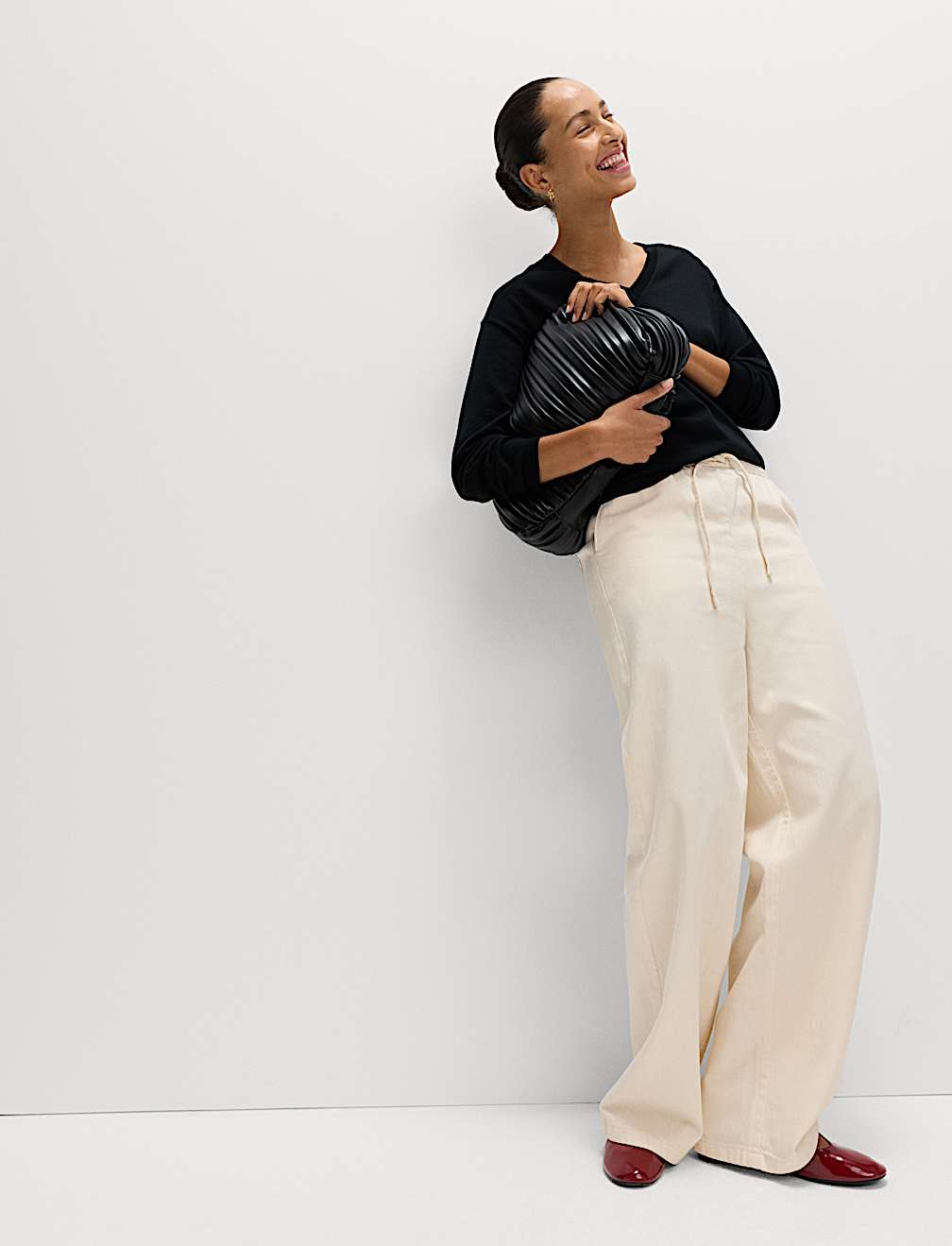 Denim Drawstring Wide-Leg Trousers