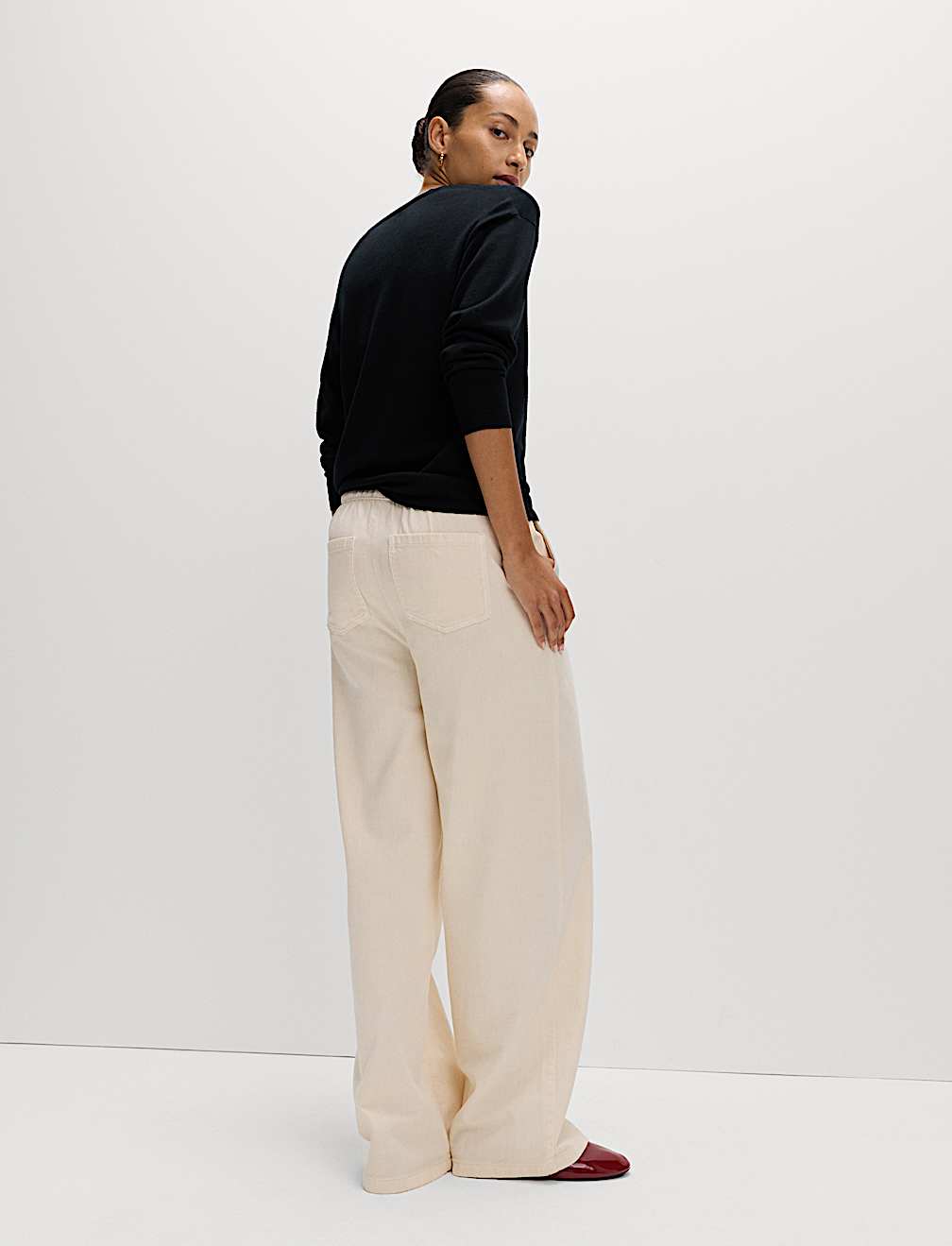 Denim Drawstring Wide-Leg Trousers