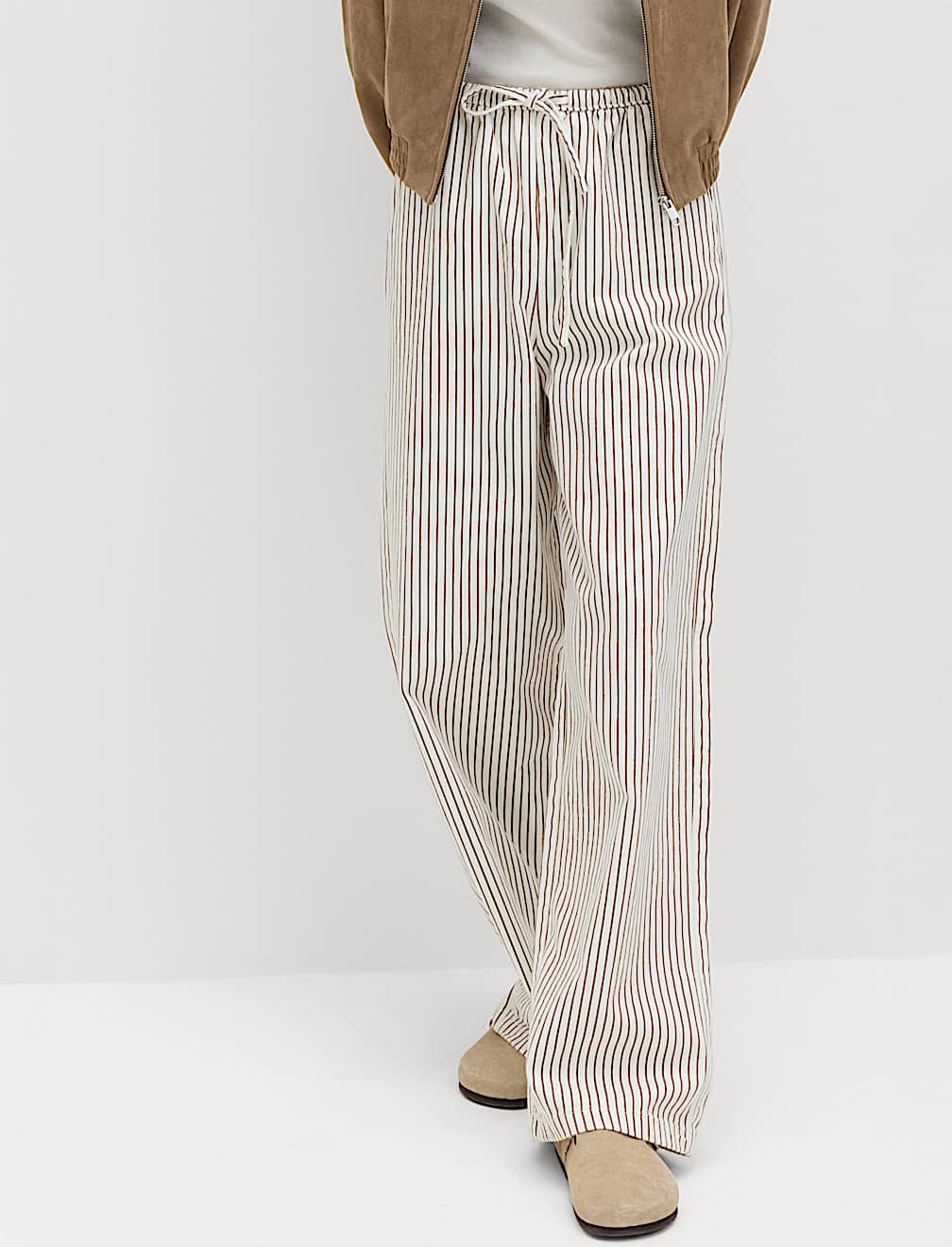 Denim Drawstring Wide-Leg Trousers