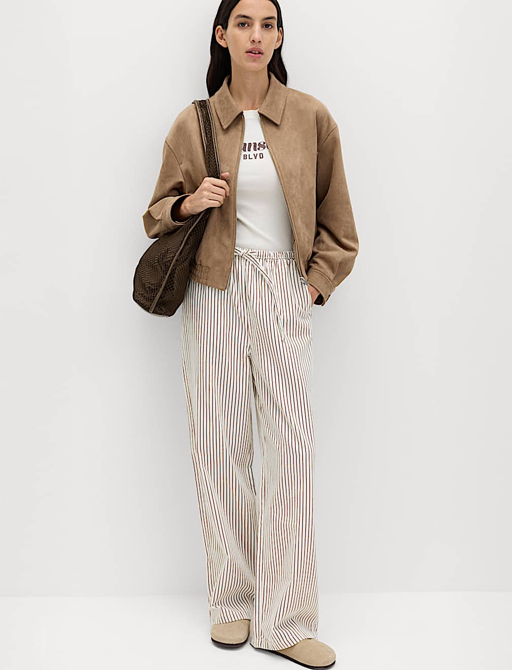 Denim Drawstring Wide-Leg Trousers