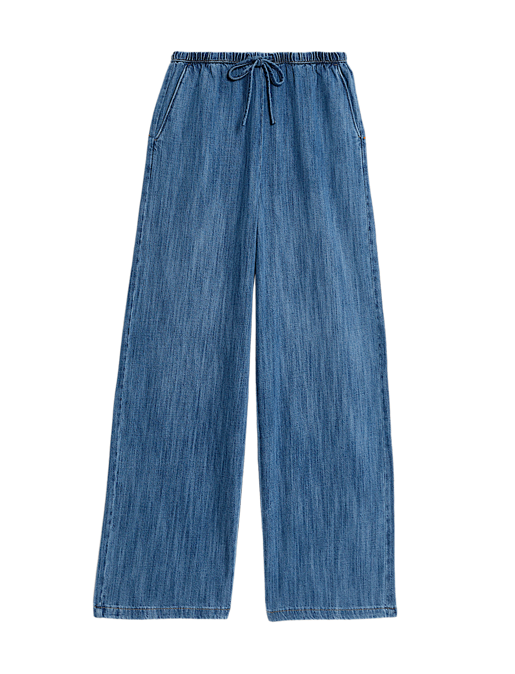 Denim Drawstring Wide-Leg Trousers