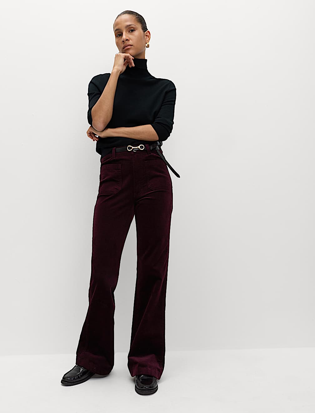 Cotton Rich Cord Flared Slim Fit Trousers