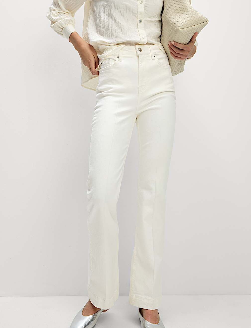 High Waisted Crease Front Slim Flare Jeans