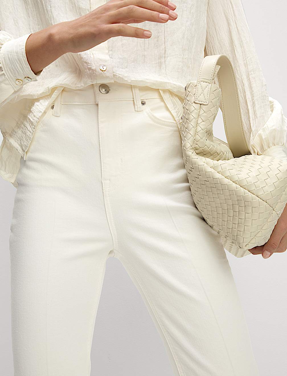 High Waisted Crease Front Slim Flare Jeans