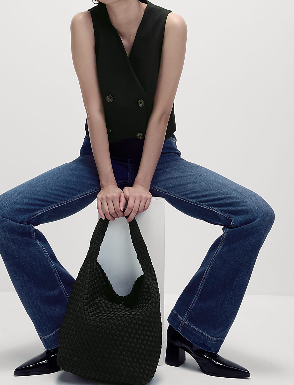 High Waisted Crease Front Slim Flare Jeans