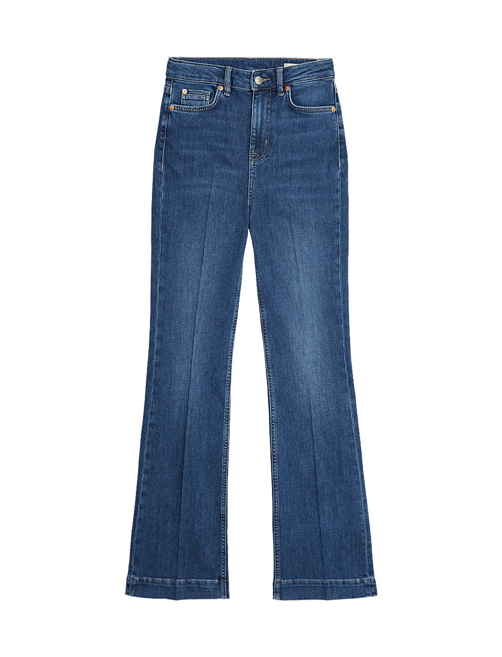 High Waisted Crease Front Slim Flare Jeans