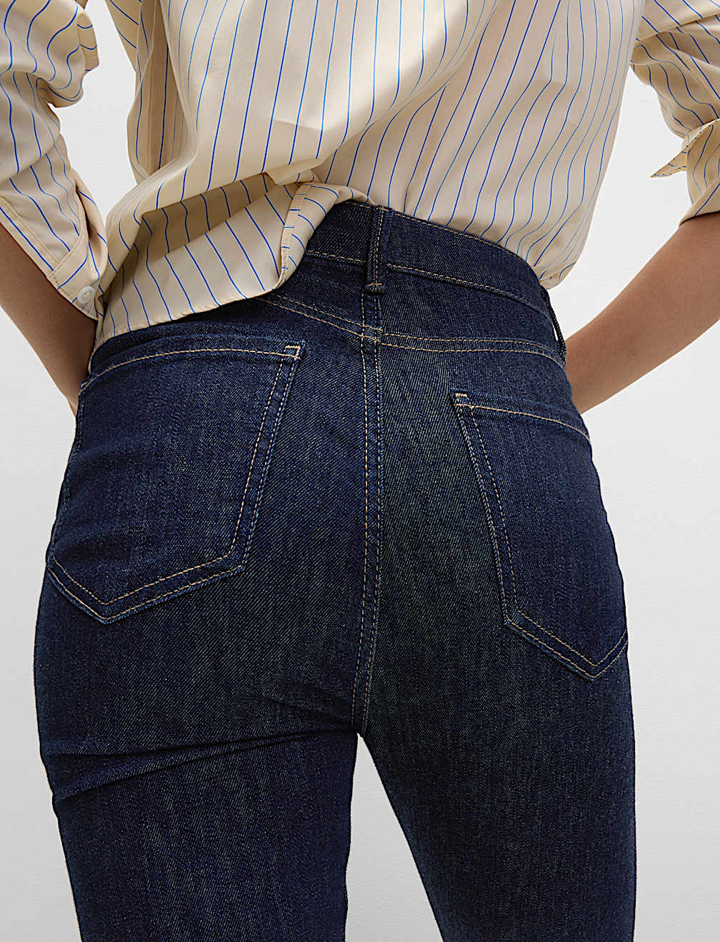 High Waisted Crease Front Slim Flare Jeans