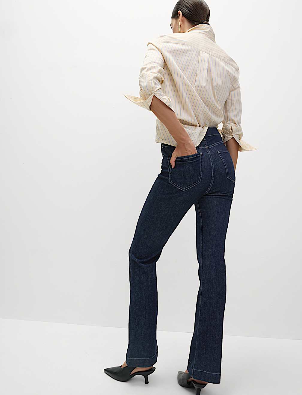 High Waisted Crease Front Slim Flare Jeans