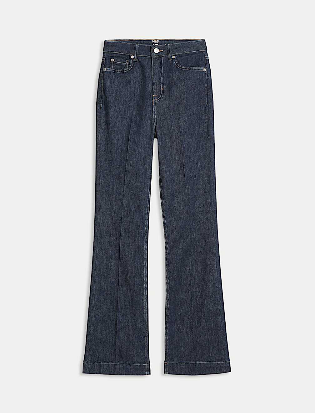 High Waisted Crease Front Slim Flare Jeans