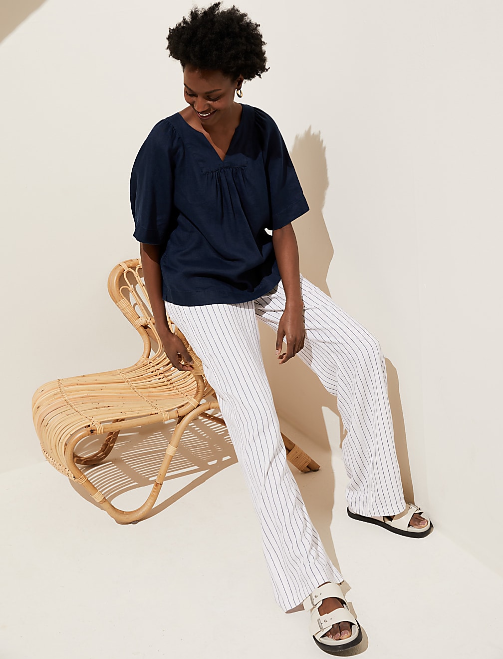 Linen Rich Wide Leg Trousers