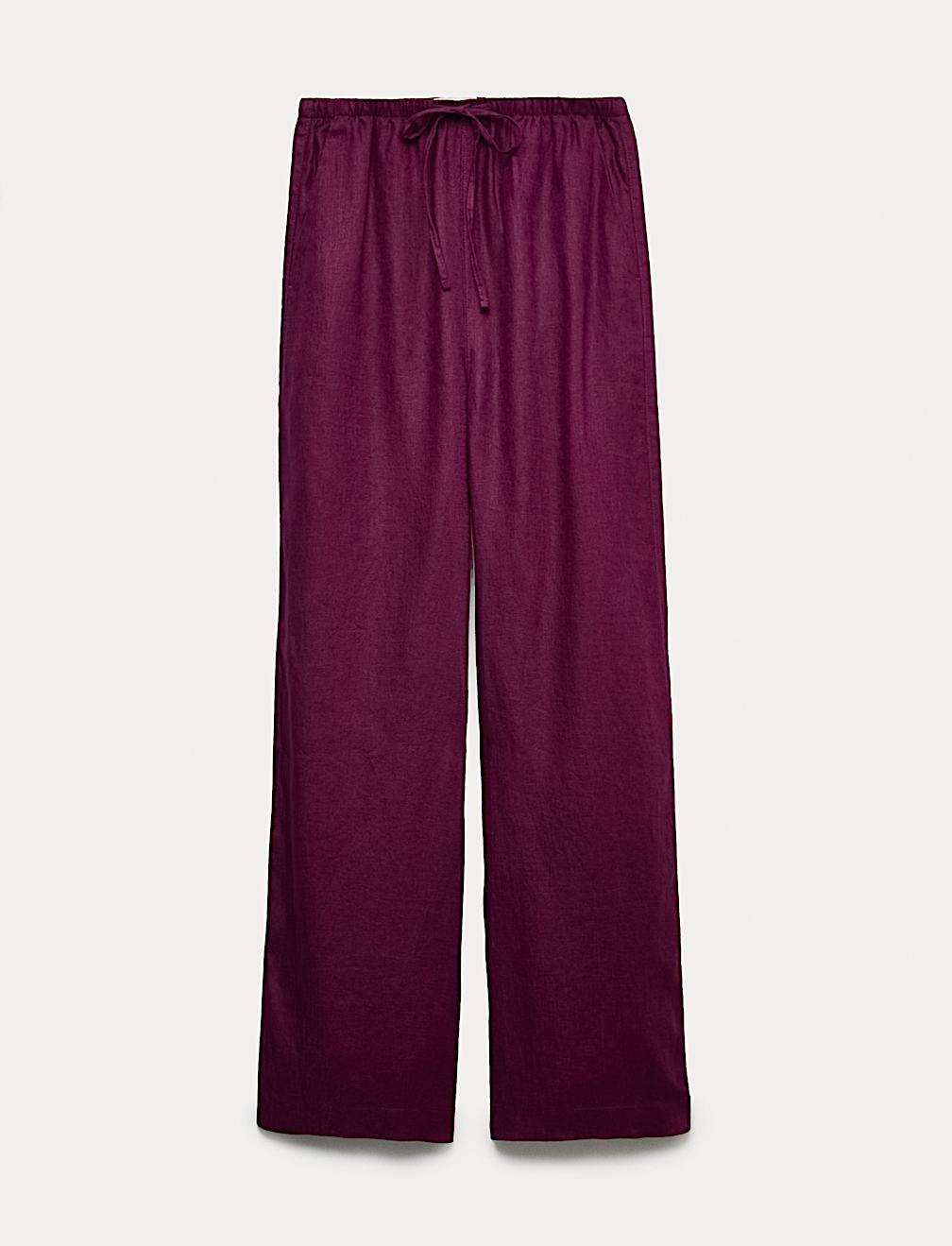 Pure Linen Drawstring Wide Leg Trousers