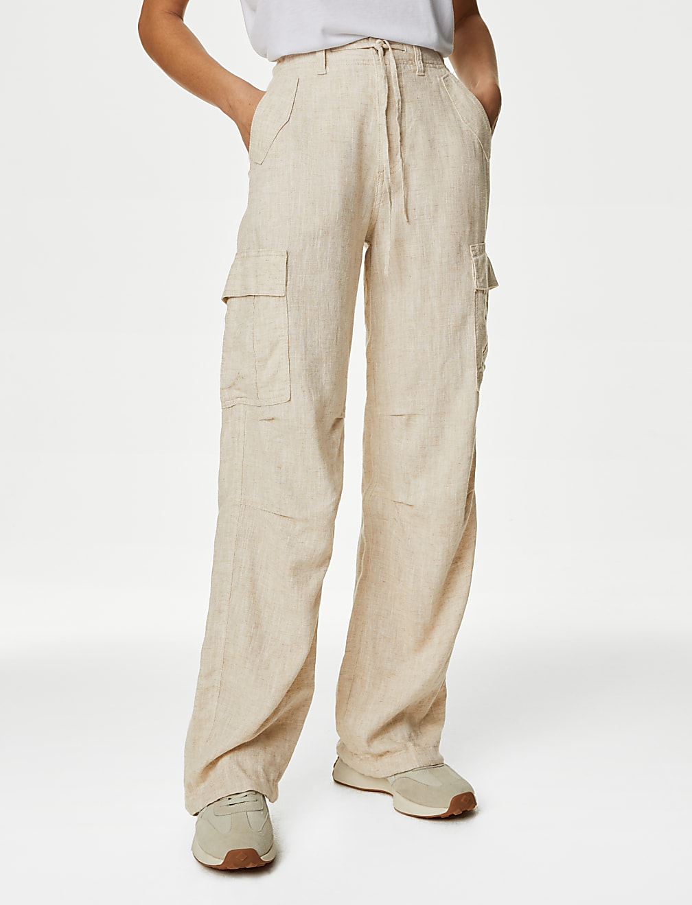 Linen Rich Straight Leg Cargo Trousers