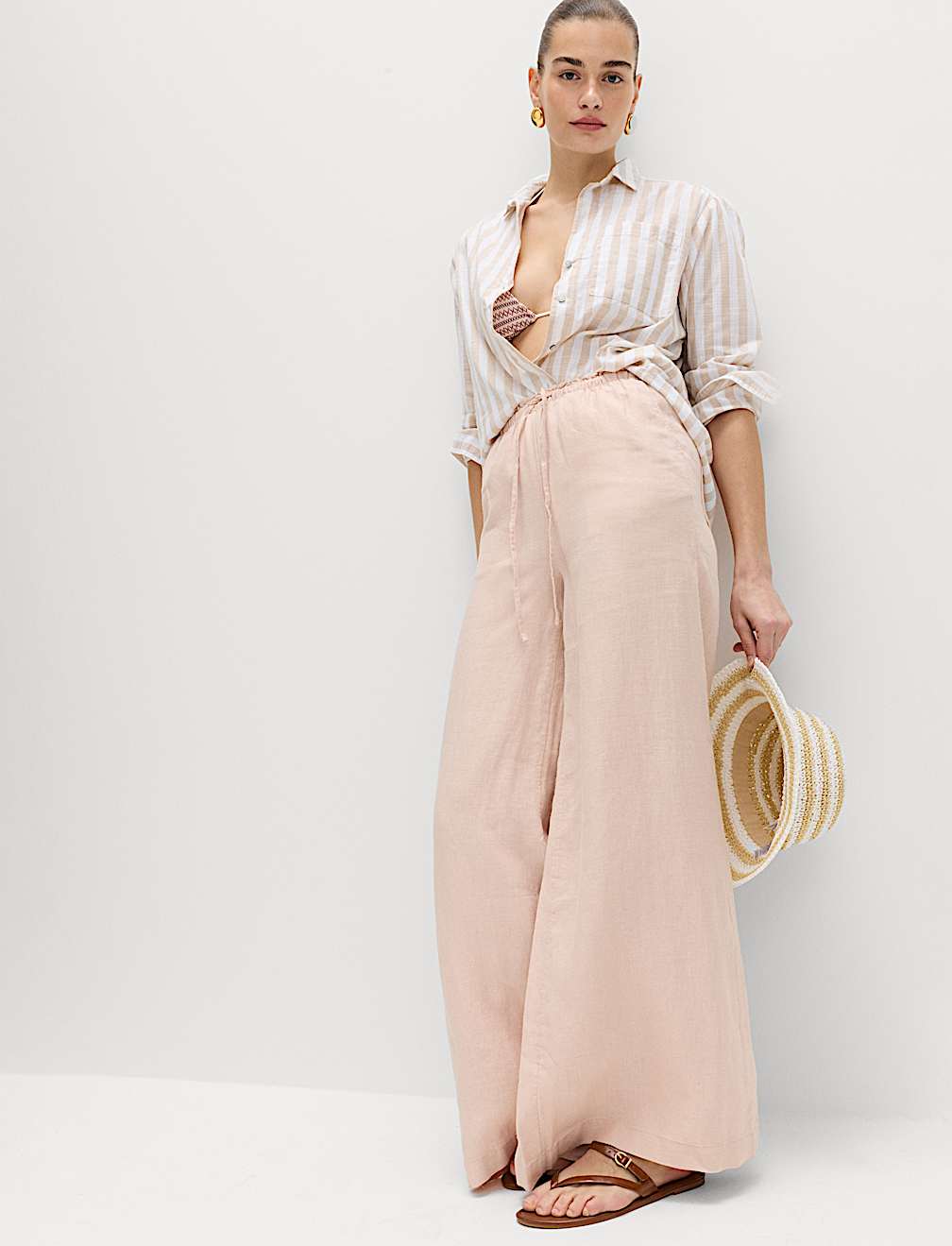 Pure Linen Wide Leg Palazzo Trousers