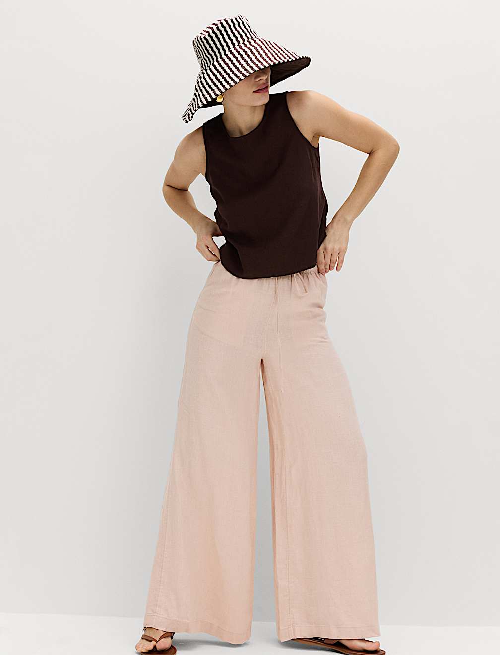 Pure Linen Wide Leg Palazzo Trousers