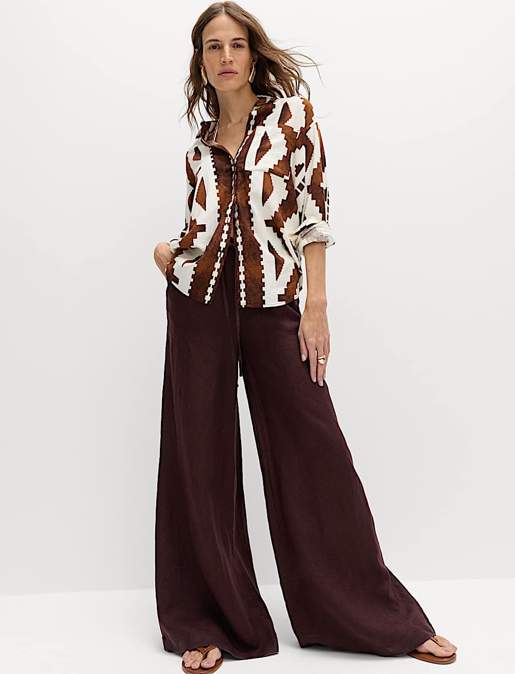 Pure Linen Wide Leg Palazzo Trousers