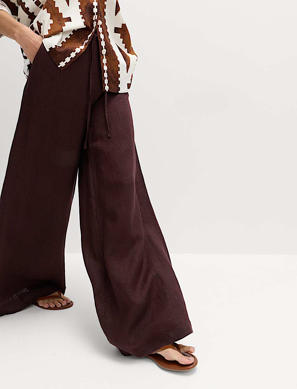 Pure Linen Wide Leg Palazzo Trousers