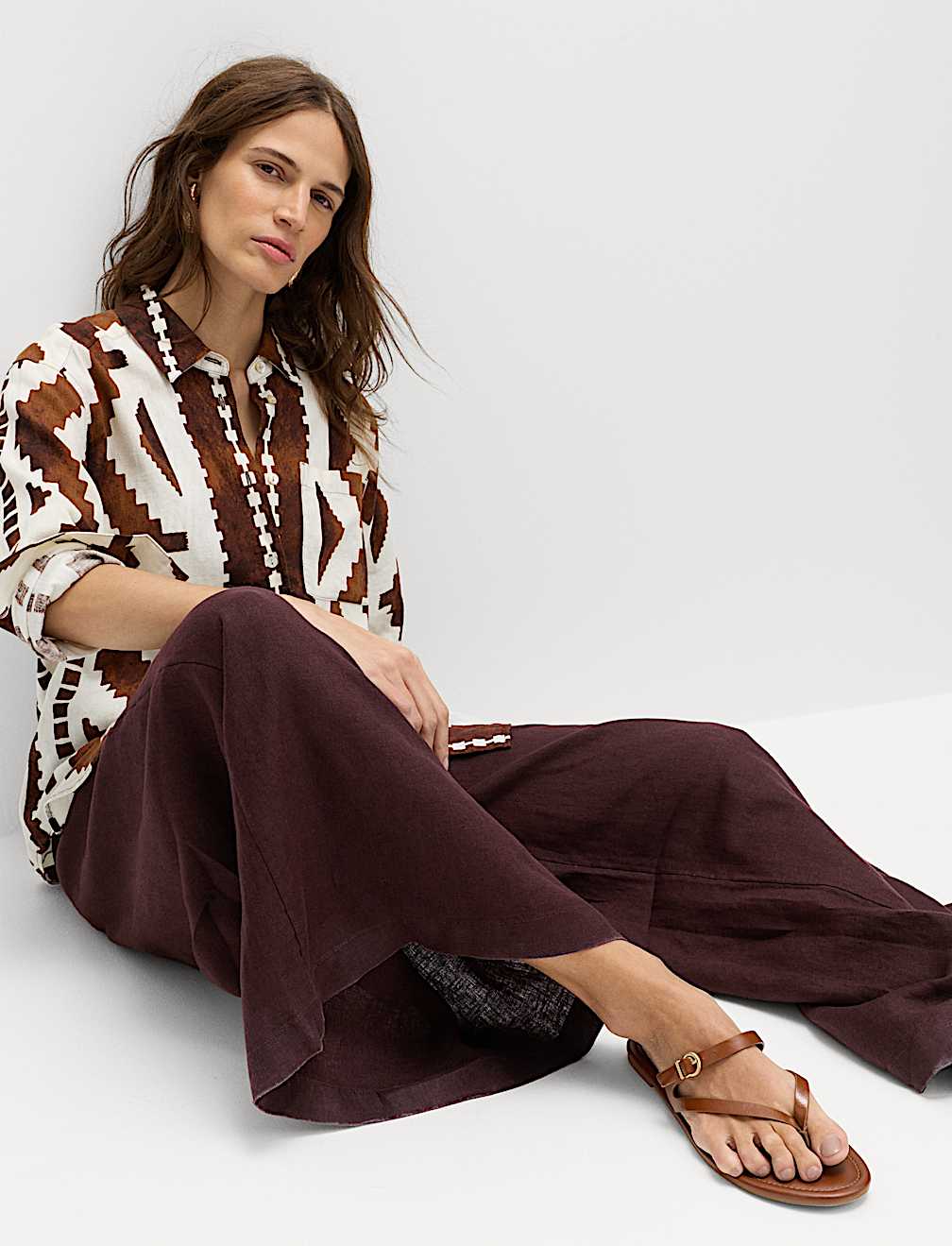 Pure Linen Wide Leg Palazzo Trousers