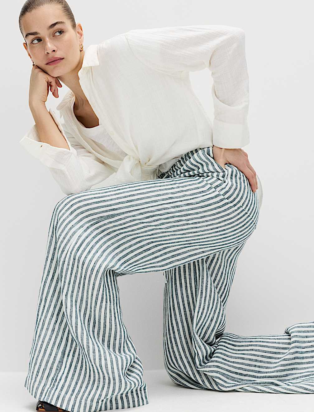 Pure Linen Wide Leg Palazzo Trousers