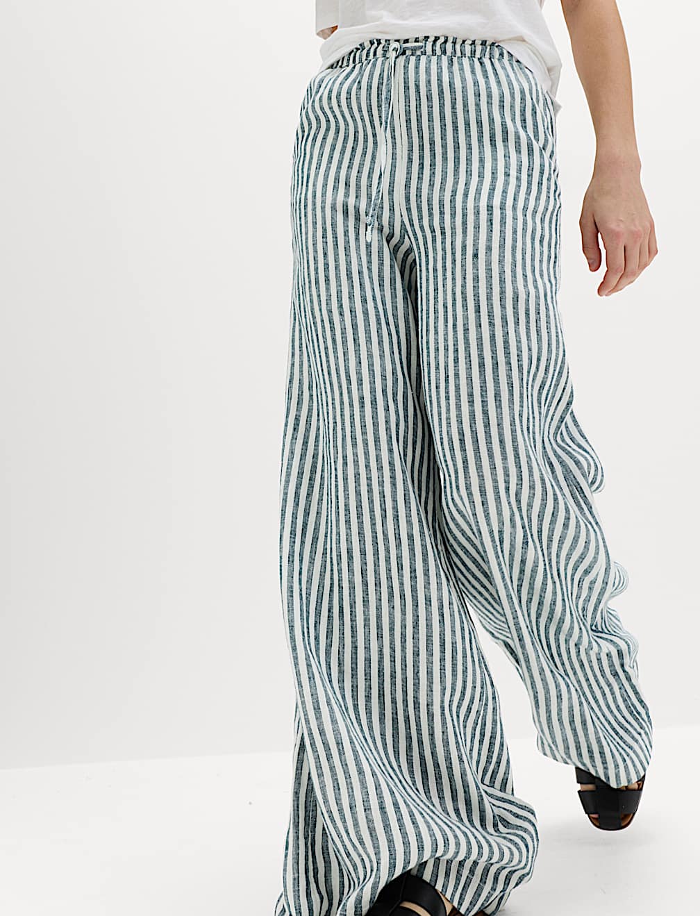 Pure Linen Wide Leg Palazzo Trousers