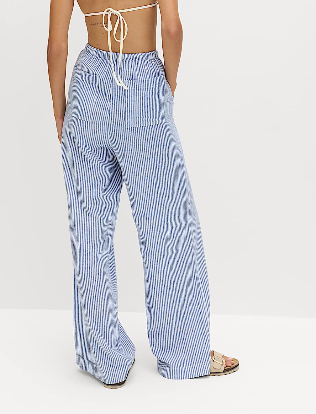 Linen Blend Wide Leg Trousers