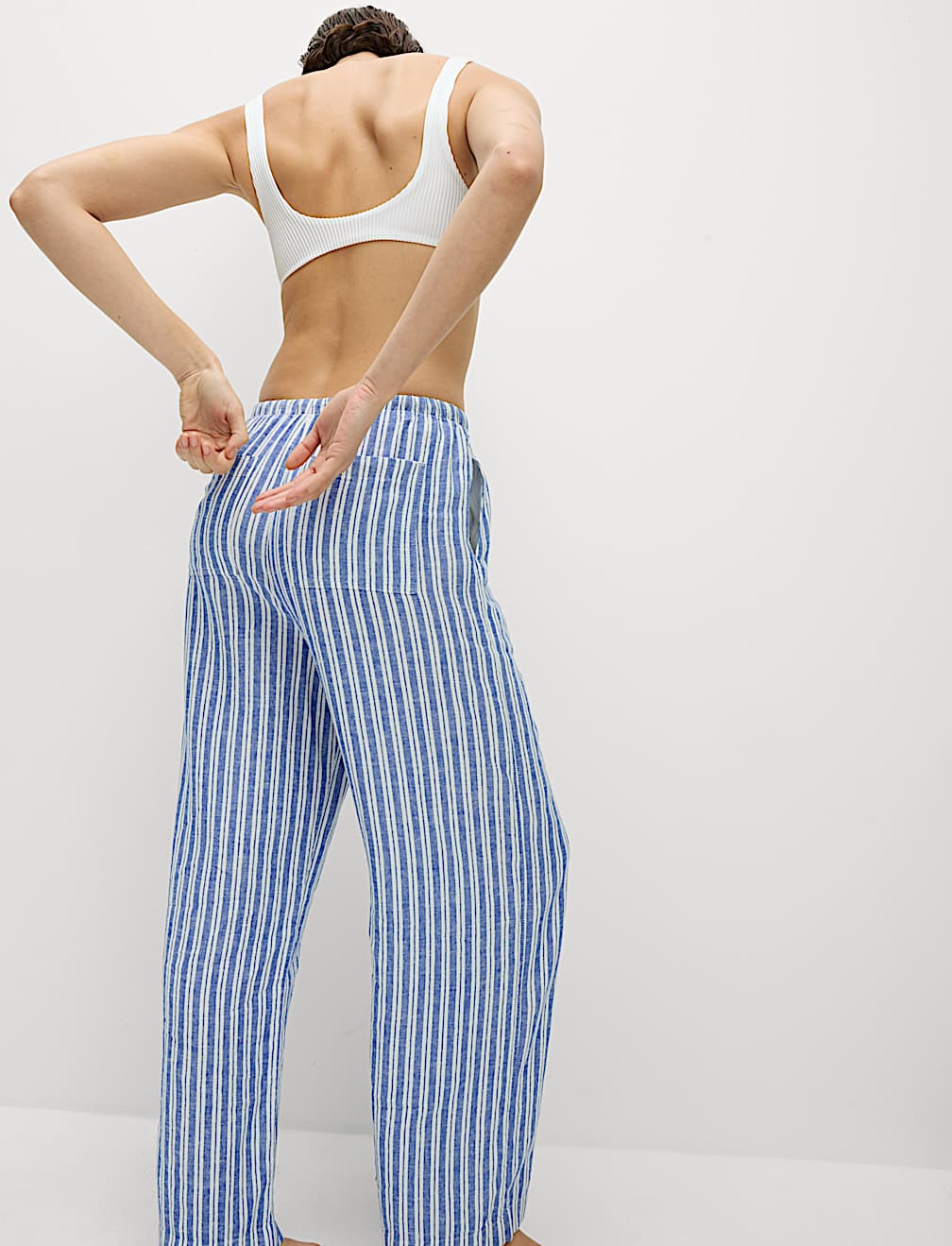 Linen Blend Wide Leg Trousers