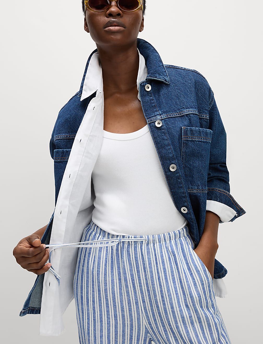 Linen Blend Wide Leg Trousers