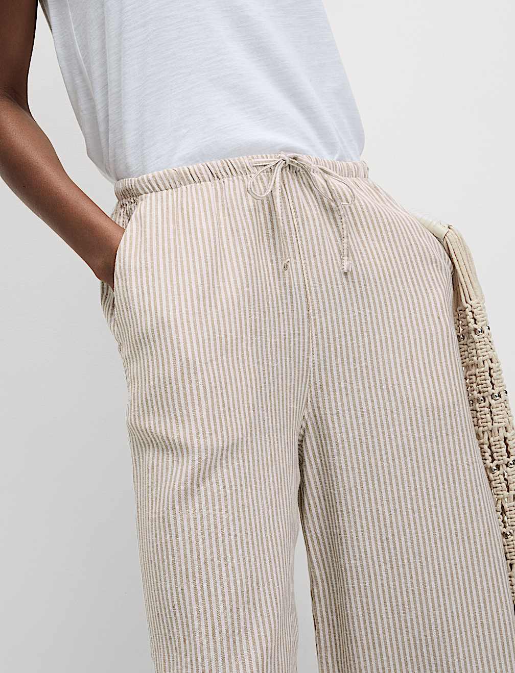 Linen Blend Wide Leg Trousers
