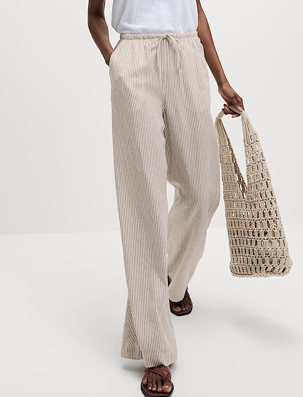 Linen Blend Wide Leg Trousers