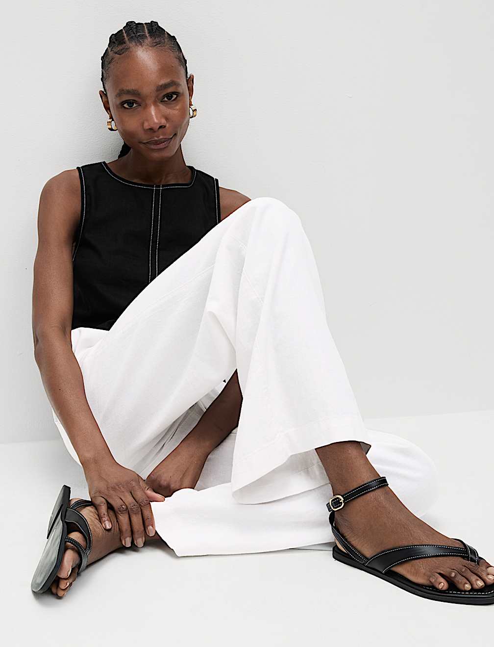 Linen Blend Wide Leg Trousers