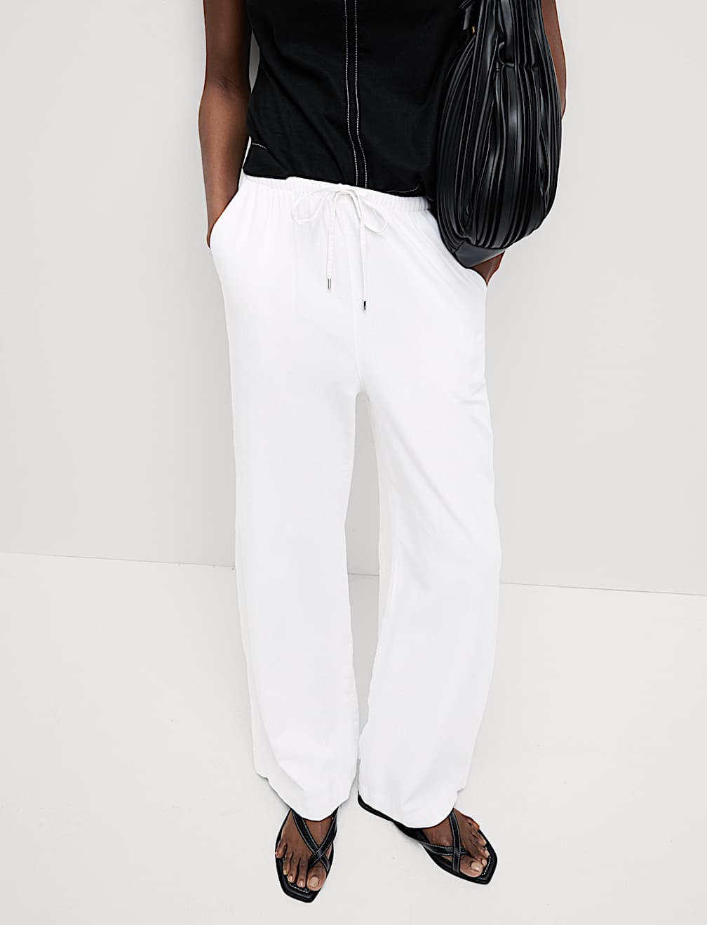 Linen Blend Wide Leg Trousers