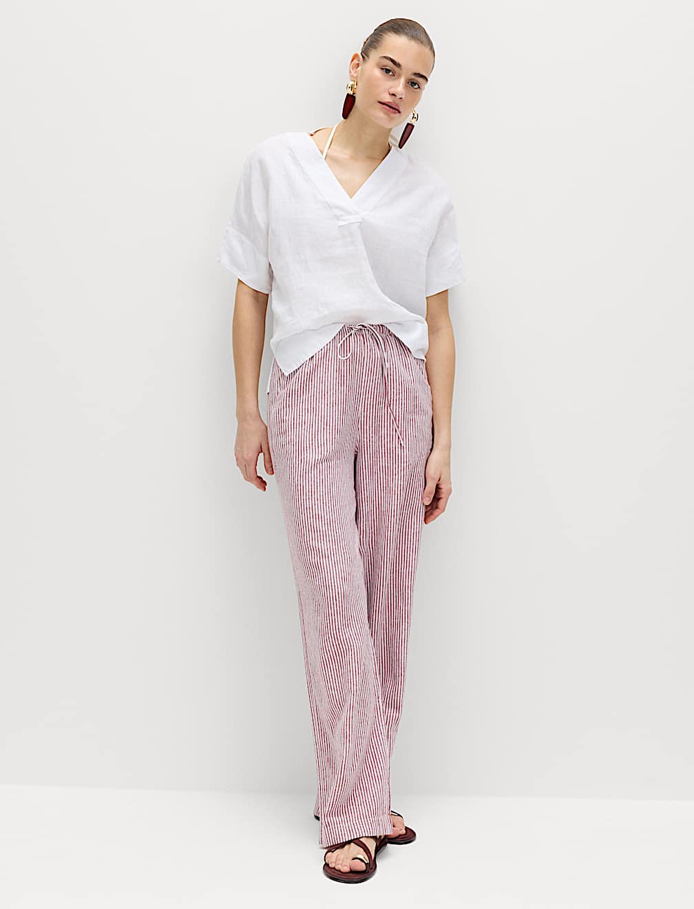 Linen Blend Wide Leg Trousers