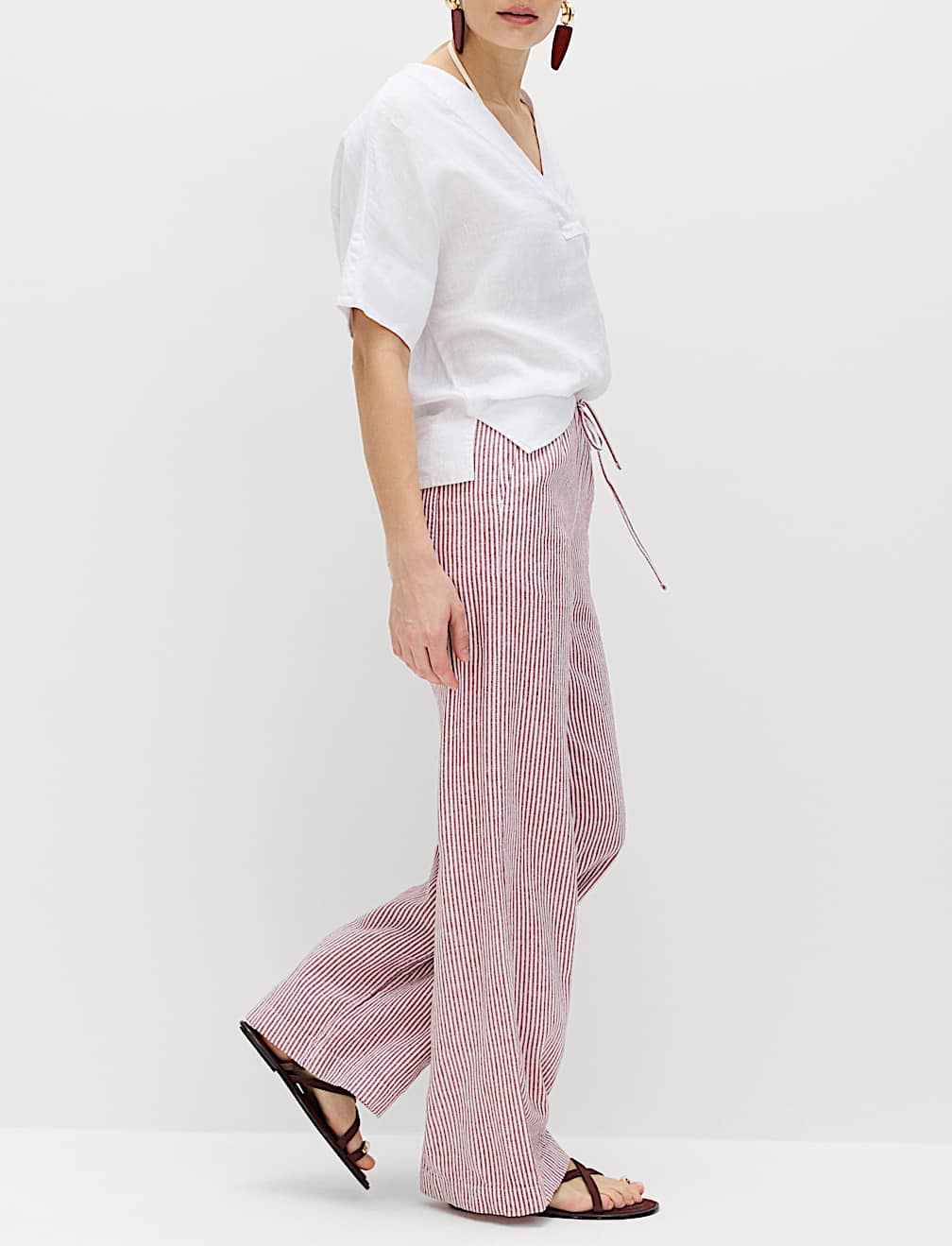 Linen Blend Wide Leg Trousers