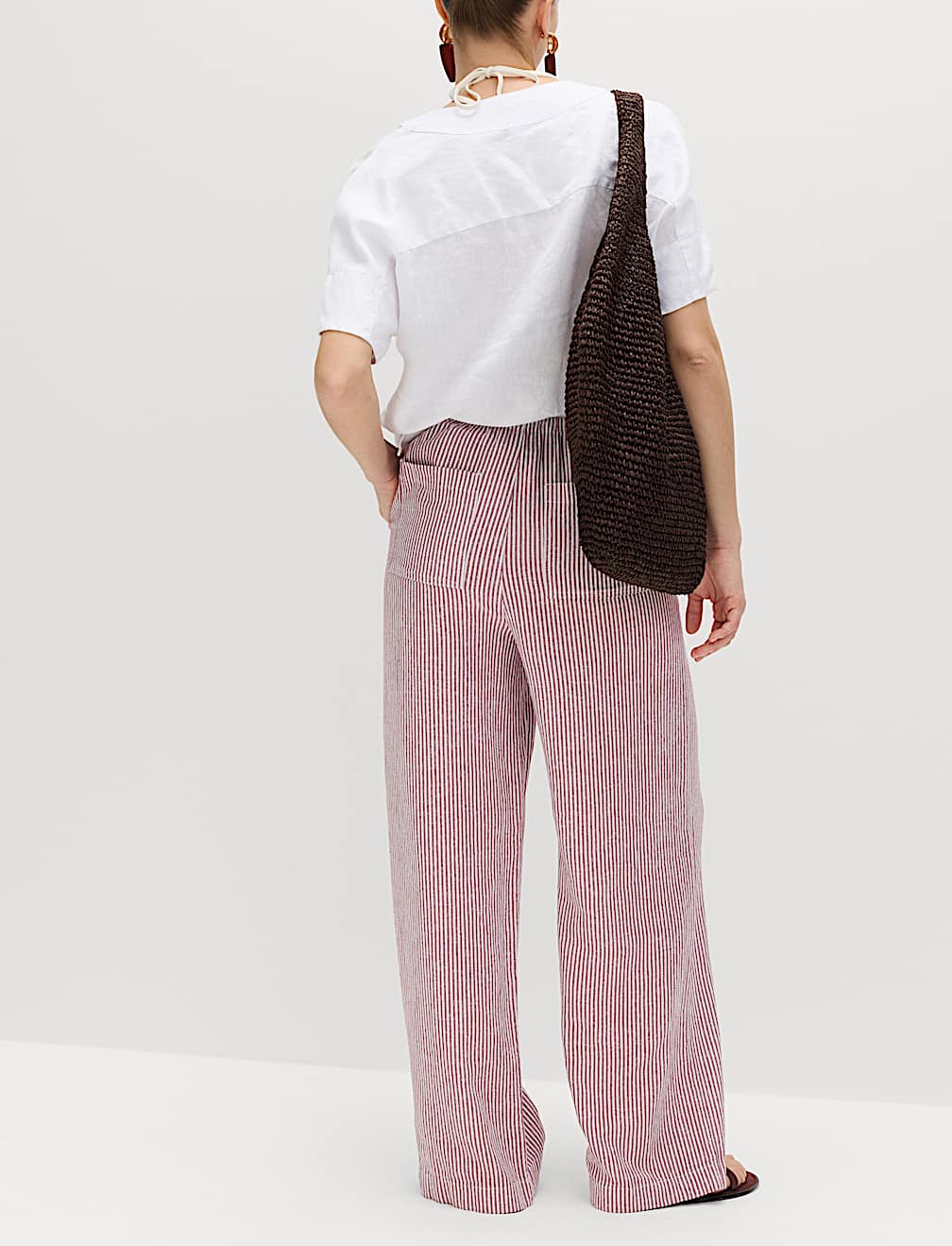 Linen Blend Wide Leg Trousers