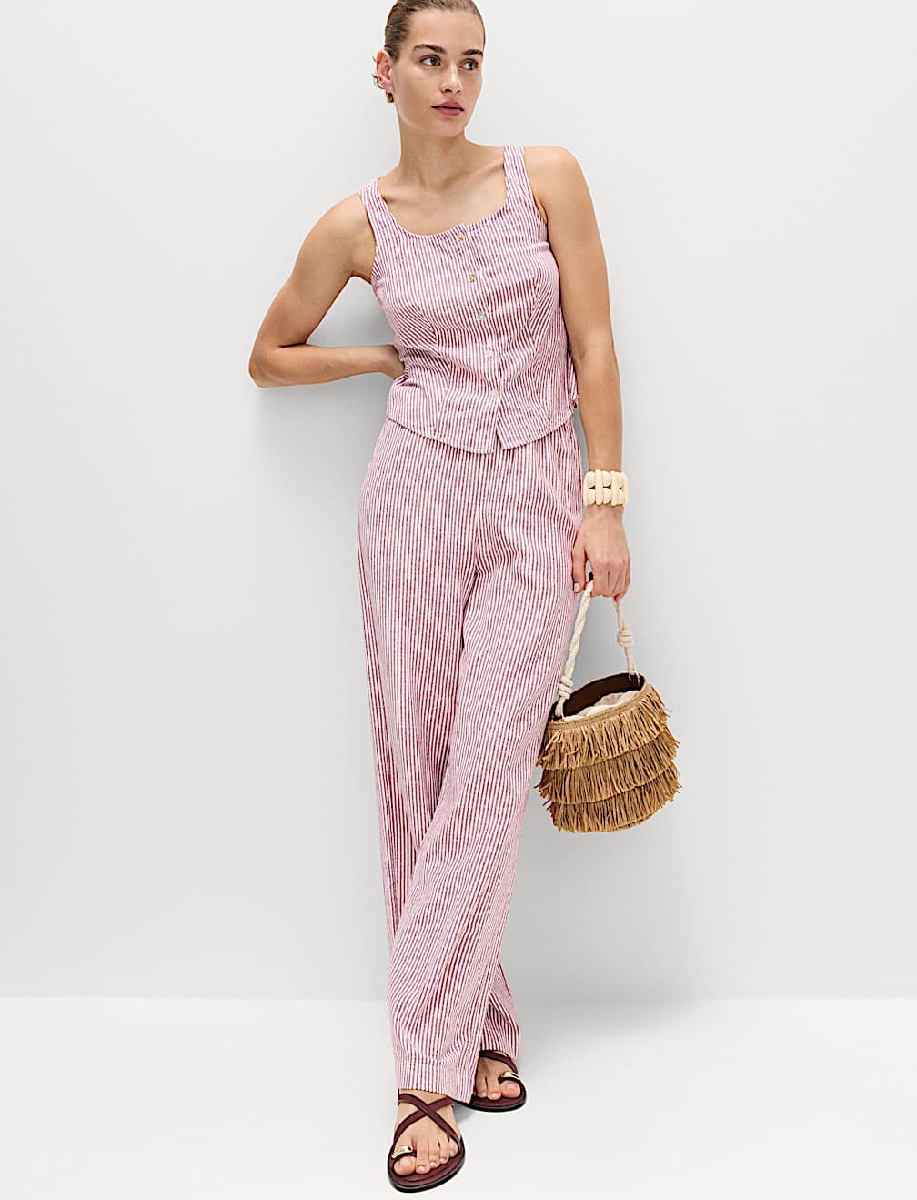 Linen Blend Wide Leg Trousers