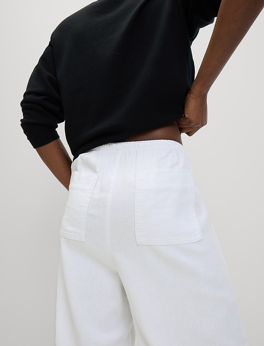 Linen Blend Wide Leg Trousers