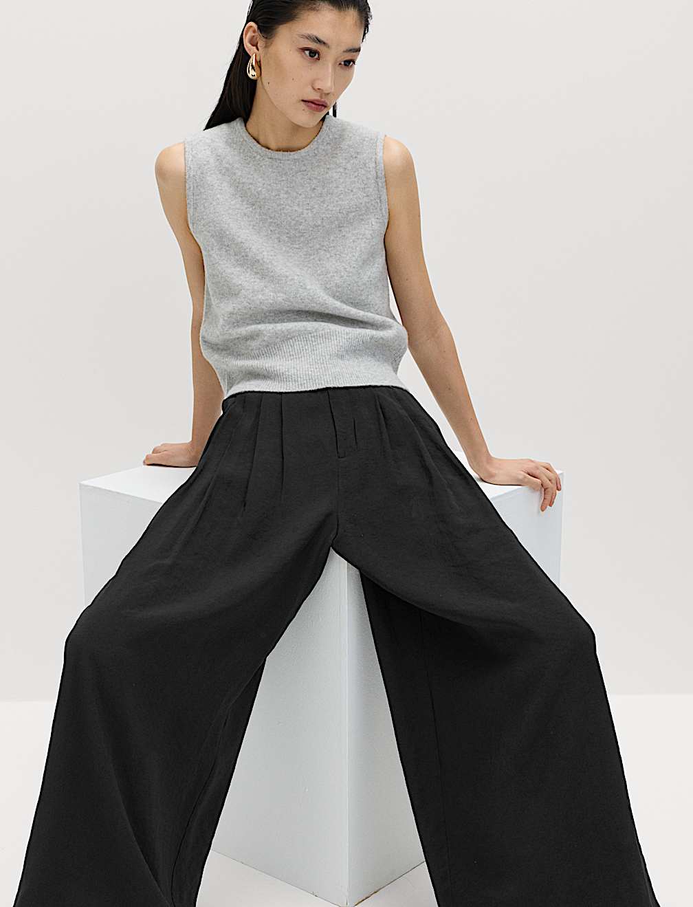 Pleat Front Palazzo Trousers