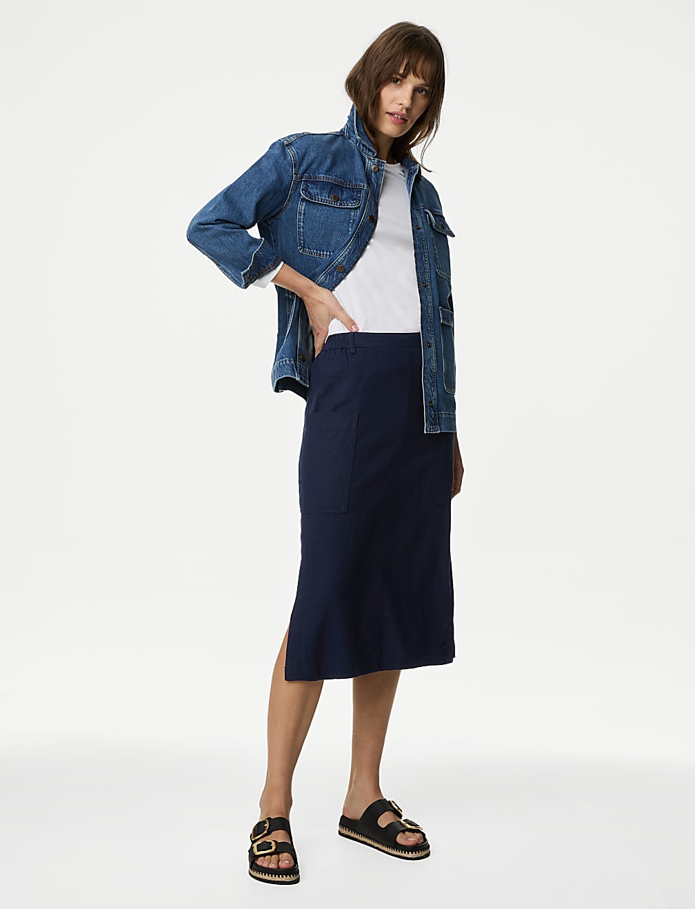 Linen Rich Midi Utility Skirt