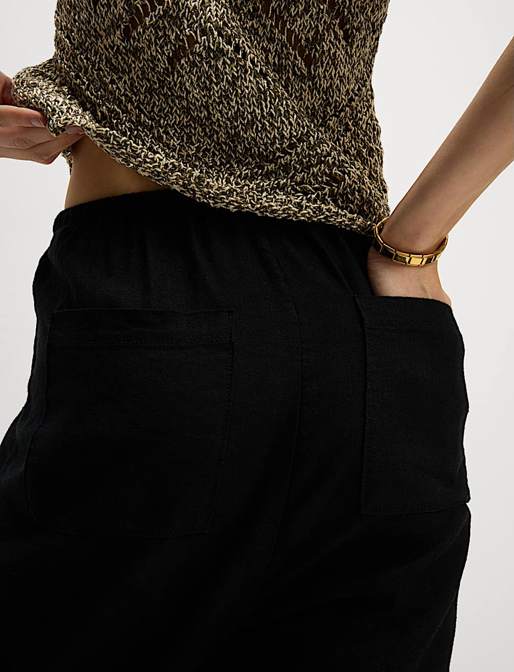 Linen-Rich Drawstring Tapered Trousers