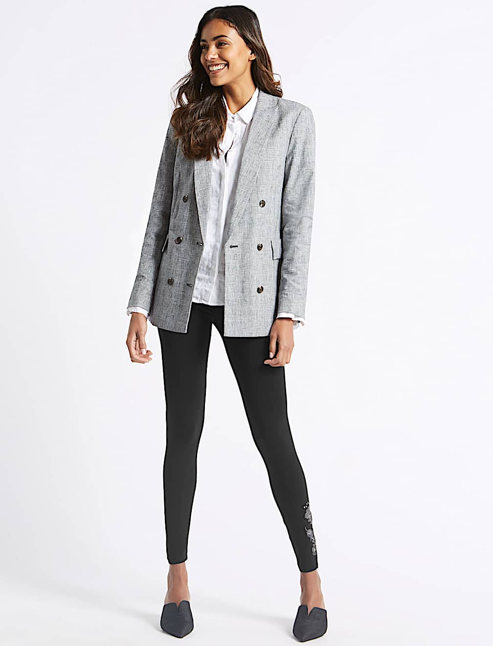 Cotton Rich Embroidered Hem Leggings