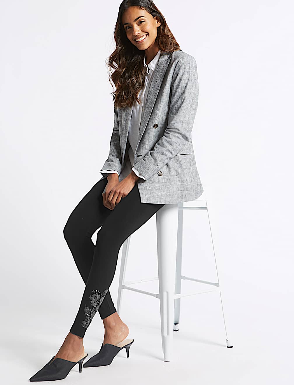 Cotton Rich Embroidered Hem Leggings