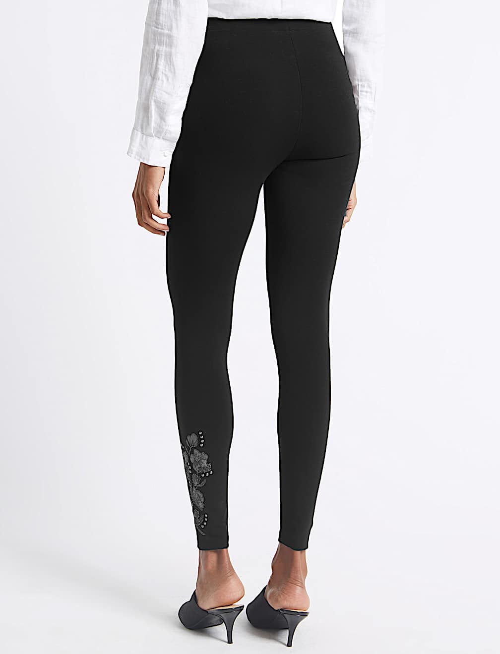 Cotton Rich Embroidered Hem Leggings