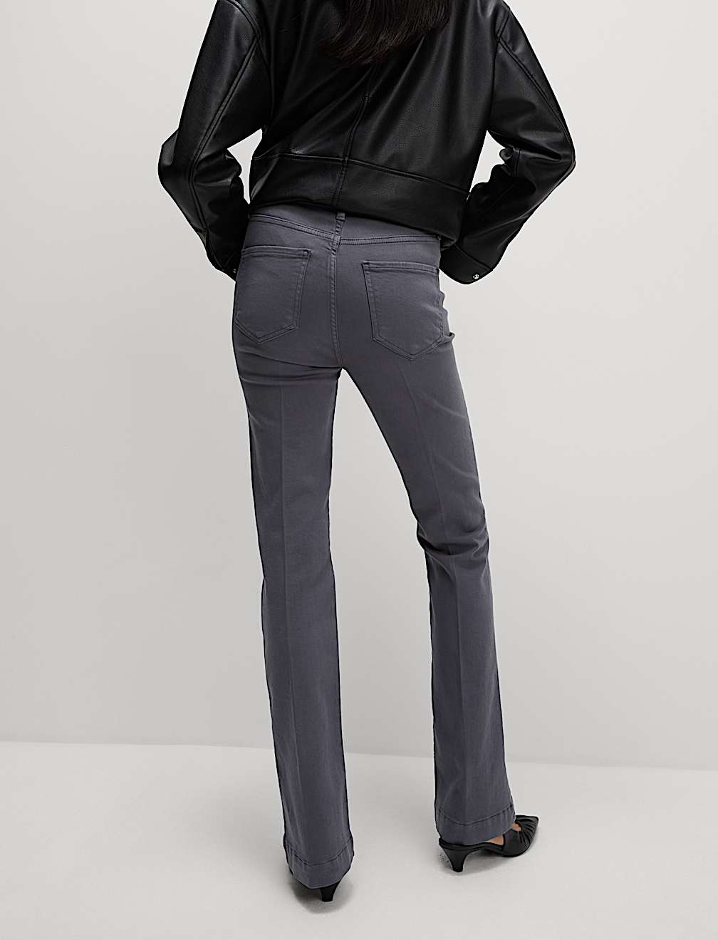 High Waisted Crease Front Slim Flare Jeans