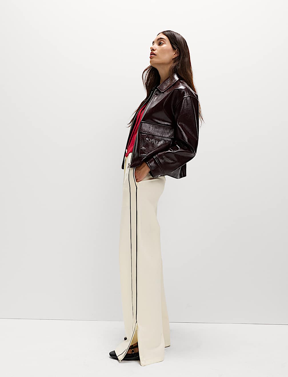 Jersey Side Stripe Wide Leg Trousers