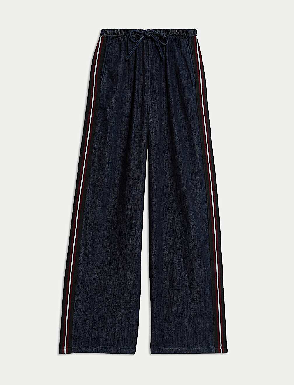 Cotton Rich Denim Side Stripe Wide Leg Trousers