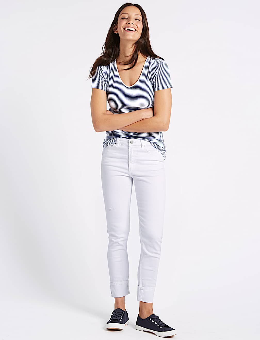 Ripped Mid Rise Relaxed Slim Jeans